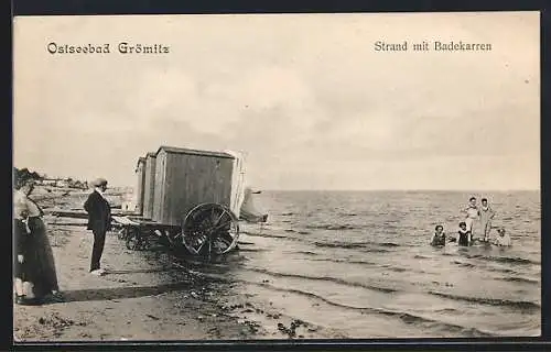 AK Grömitz, Ostseebad, Strand mit Bedekarren