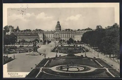 AK Karlsruhe, Residenzschloss mit Denkmal