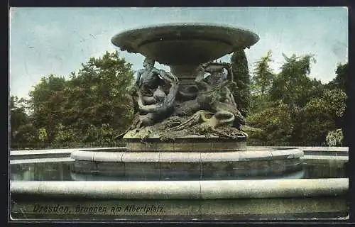 AK Dresden-Neustadt, Brunnen am Albertplatz