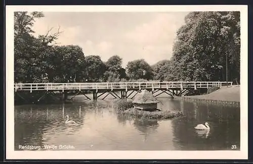 AK Rendsburg, Weisse Brücke mit Schwanenhaus