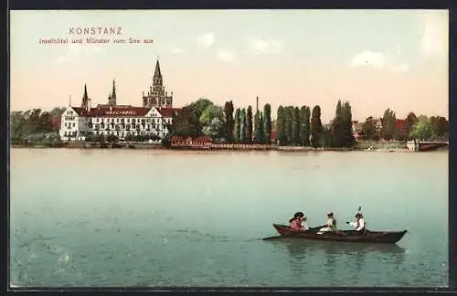 AK Konstanz, Inselhotel und Münster vom See aus