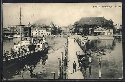 AK Konstanz, Hafen mit Dampfer