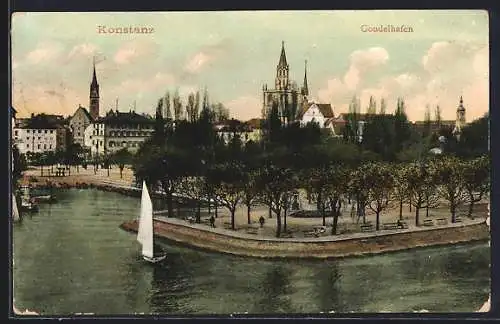 AK Konstanz, Gondelhafen mit Kirche