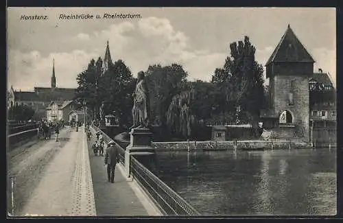 AK Konstanz, Rheinbrücke und Rheintorturm