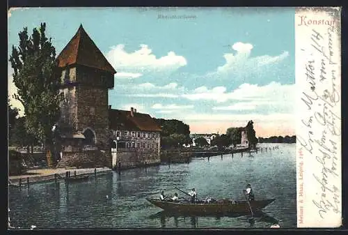 AK Konstanz, Rheintorturm mit Boot