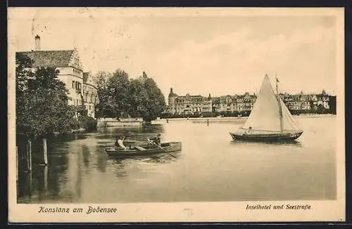 AK Konstanz am Bodensee, Inselhotel und Seestrasse