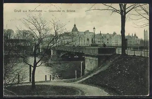 AK Konstanz, Seestrasse mit Brücke