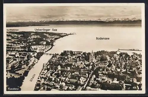 AK Konstanz /Bodensee, Teilansicht mit Rhein und Überlinger See