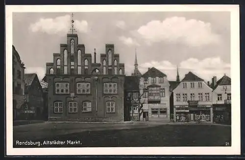 AK Rendsburg, Altstädter Markt mit Geschäften