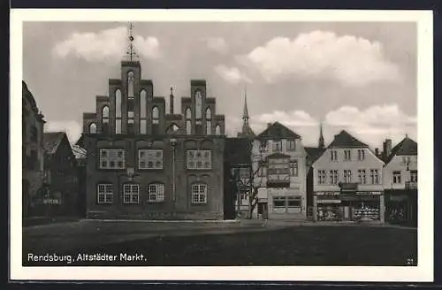 AK Rendsburg, Altstädter Markt mit Geschäften