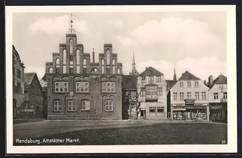 AK Rendsburg, Altstädter Markt mit Geschäften