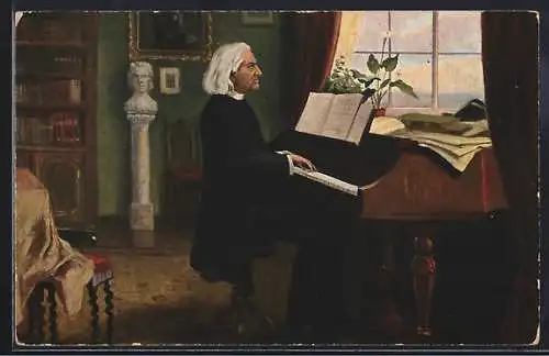 AK Franz Liszt am Flügel in der Stube