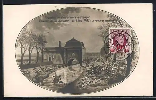 AK Le Moulin de Jemmapes, Episode de la bataille, 1792