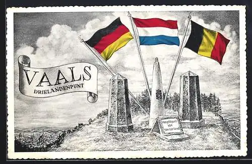 AK Vaals, Drielandenpunt, Flaggen Deutschland, Niederlande, Belgien