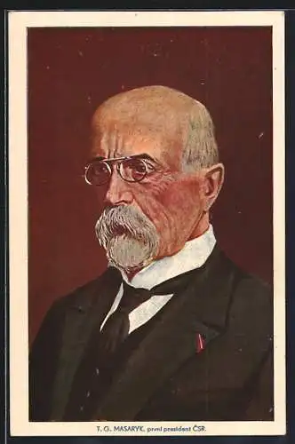 Künstler-AK Präsident Masaryk (TGM), Portrait des alten Präsidenten