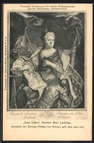 AK Mannheim, Altertumsverein, Gemälde Elizabeth Charlotte