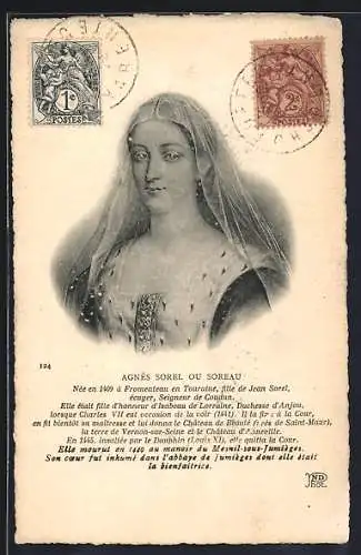 Künstler-AK Agnes Sorel ou Soreau, Portrait der Adeligen