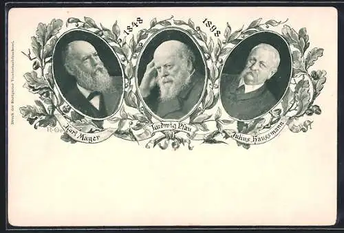 AK Karl Mayer, Ludwig Pfau und Julius Haussmann, 50 Jahre Märzrevolution 1848