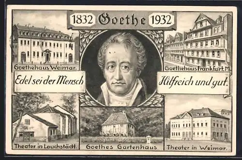 Künstler-AK Weimar, Goethe 1832-1932, Goethehaus, Gartenhaus