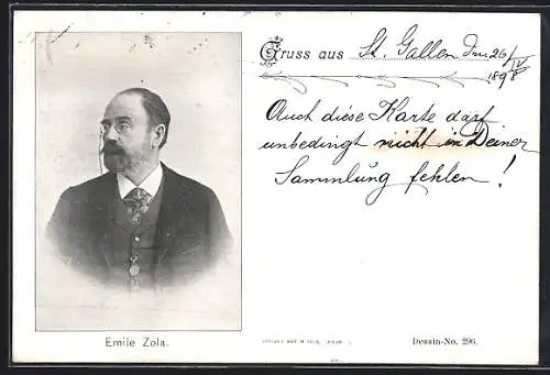 AK Portrait des Dichters Emile Zola