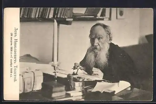 AK Leo Tolstoi sitzt an seinem Schreibtisch