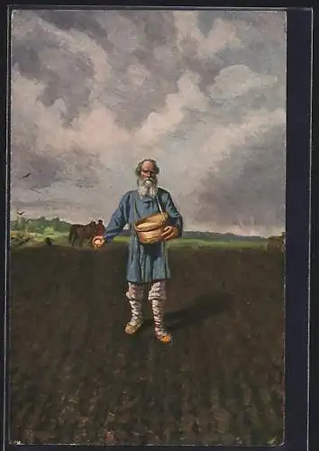 AK Leo Tolstoi bei der Aussaat auf dem Feld