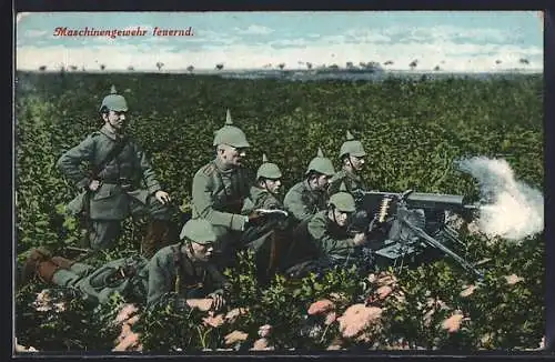 AK Soldaten der Infanterie mit Maschinengewehr feuernd