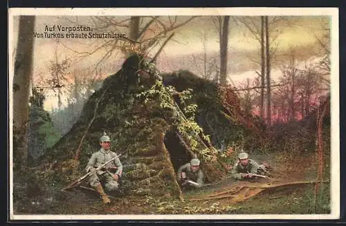 AK Infanterie auf Vorposten, von Turkos erbaute Schutzhütten