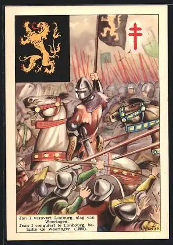 Künstler-AK Woeringen, Jean I conquiert le Limbourg, Bataille de Woeringen 1288