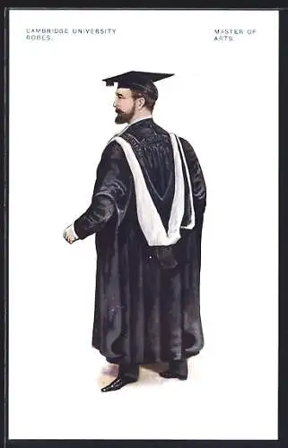 AK Cambridge, University, Robes, Master of the Arts, Mann in schwarzem Umhang mit Doktorhut