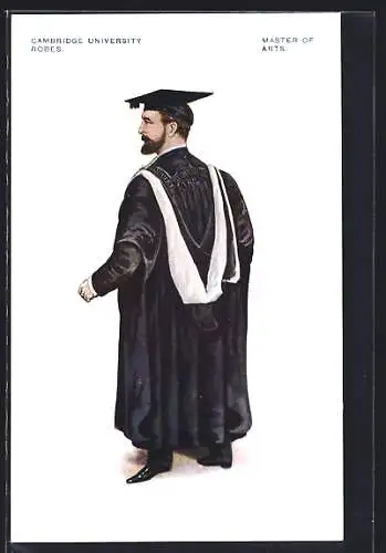 AK Cambridge, University, Robes, Master of the Arts, Mann in schwarzem Umhang mit Doktorhut