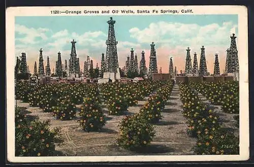 AK Santa Fe Springs, CA, Orange Groves and Oil Wells