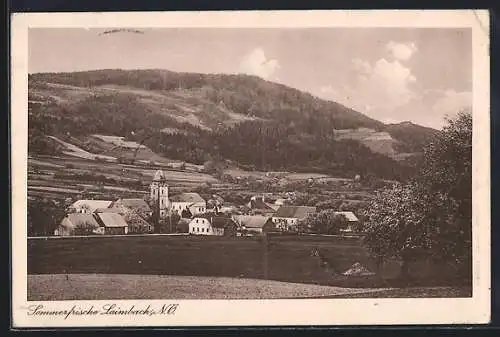 AK Laimbach /NÖ., Ortsansicht von einen Berg aus