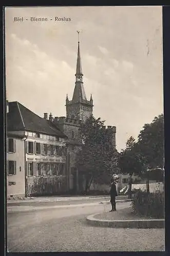 AK Biel, Strassenpartie mit Mann