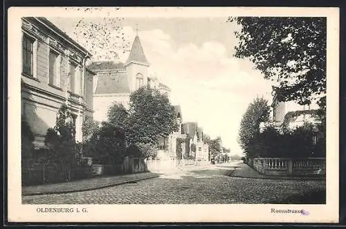 AK Oldenburg / O., Roonstrasse mit Abzweig und Turmgebäude