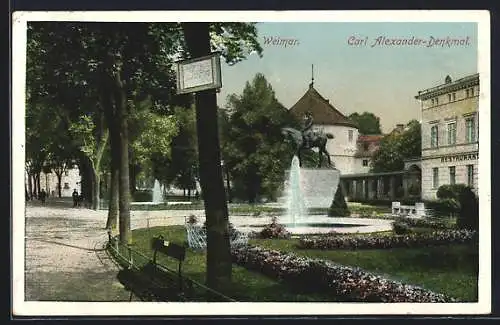 AK Weimar / Thüringen, Carl Alexander-Denkmal mit Park