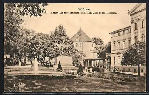 AK Weimar / Thüringen, Karlsplatz mit Brunnen und Karl-Alexander-Denkmal