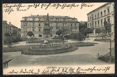 AK Weimar / Thüringen, Watzdorfplatz mit Denkmal