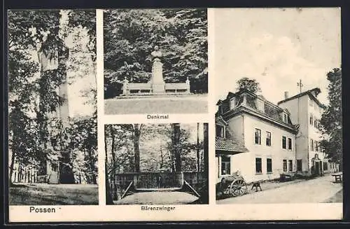 AK Sondershausen-Possen / Thüringen, Denkmal und Gasthaus zum Bärenzwinger