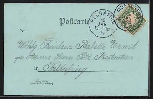 Mondschein-AK München, Königliche Bibliothek mit Strassenpartie