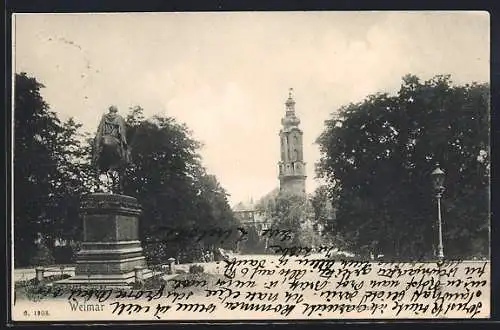 AK Weimar / Thüringen, Blick vom Denkmal zum Schloss