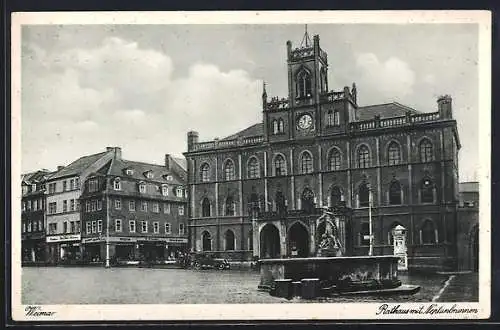 AK Weimar / Thüringen, Rathaus mit Neptunbrunnen