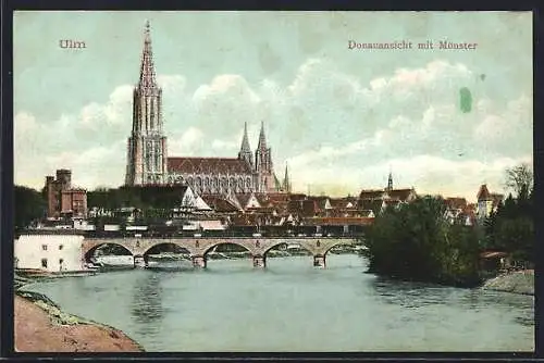 AK Ulm / Donau, Donauansicht mit Münster