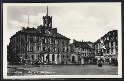 AK Weimar / Thüringen, Rathaus mit Marktplatz