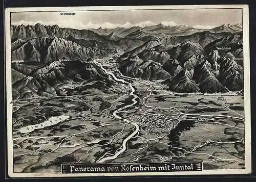 AK Rosenheim / Bayern, Totalansicht mit Inntal