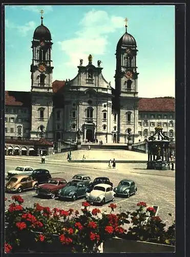 AK Einsiedeln, Eingang zum Kloster, Auto VW Käfer