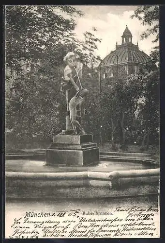 AK München, Buberlbrunnen im Park