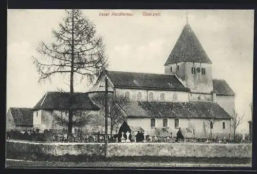 AK Reichenau / Bodensee, Oberzell, Kirche mit Friedhof