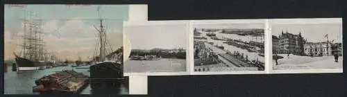 Leporello-AK Hamburg-Neustadt, Hafen mit Potosi, Lombardsbrücke, Alster-Pavillon und Hotel Hamburger Hof