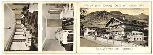 Klapp-AK Bad Wiessee am Tegernsee, Kur-Pension Georg Seitz mit Jägerheim, Freihaus-Strasse 30